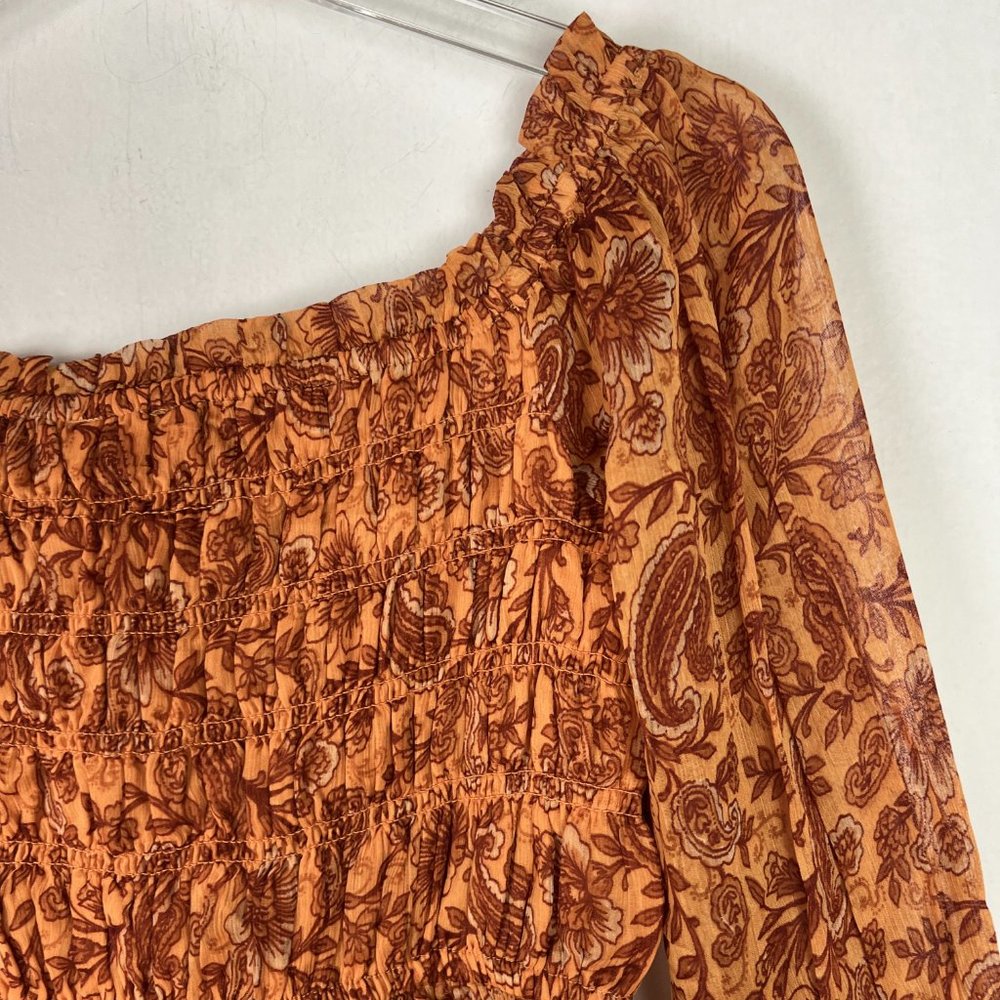 NWT Patrons of Peace Cropped Floral Smocked Ruffle Top Marigold Size Small S NEW - Picture 12 of 15